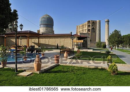 Teahouse near Bibi Khanum, Bibi Xanom mosque, Samarkand, Unesco World Heritage Site, Silk Road, Uzbekistan, Central Asia, Asia View Large Photo Image Stock Photography - Teahouse near Bibi Khanum, Bibi Xanom mosque, Samarkand, Unesco World Heritage Site, Silk Road, Uzbekistan, Central Asia, Asia. Fotosearch