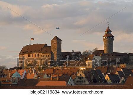 The Imperial Castle (Kaiserburg) of Nuremberg illuminated by warm evening light, Nuremberg, Middle Franconia, Bavaria, Germany, Europe View Large Photo Image Picture - The Imperial Castle (Kaiserburg) of Nuremberg illuminated by warm evening light, Nuremberg, Middle Franconia, Bavaria, Germany, Europe. Fotosearch