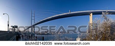 Stock Photography - The old Ziegelgraben Bridge and the new Strelasund Bridge to Ruegen with Ruegen Bridge, Stralsund, Mecklenburg-Western Pomerania, Germany, Europe. Fotosearch