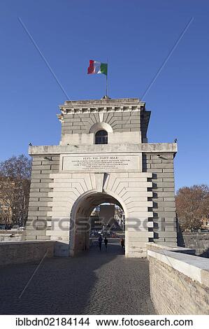 Picture - The triumphal arch on Ponte Milvio, Milvian or Mulvian Bridge, Rome, Italy, Europe. Fotosearch