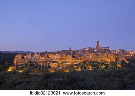 The tufa town of Pitigliano at the blue hour, Tuscany, Italy, Europe View Large Photo Image Stock Image - The tufa town of Pitigliano at the blue hour, Tuscany, Italy, Europe. Fotosearch