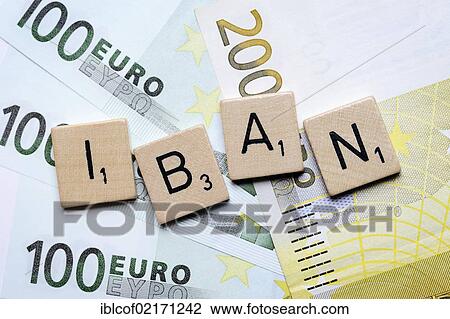 Stock Image - The word IBAN in letters on euro banknotes. Fotosearch