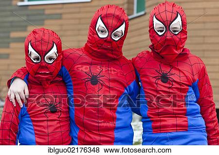 Three children dressed up as Spidermen, 35th Motteri-Umzug parade in Malters, Lucerne, Switzerland, Europe View Large Photo Image Stock Photo - Three children dressed up as Spidermen, 35th Motteri-Umzug parade in Malters, Lucerne, Switzerland, Europe. Fotosearch