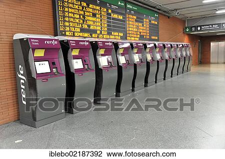 Stock Image - Ticket machines, Atocha station, Madrid, Spain, Europe. Fotosearch