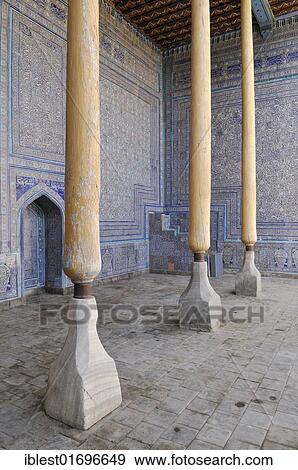 Stock Photo - Tile decorated Ayvon, Liwan at Kohna Ark citadel, historic adobe town Ichan Kala, Khiva, Chiva, Unesco World Heritage Site, Silk Road, Uzbekistan, Central Asia, Asia. Fotosearch