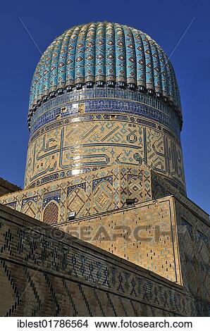 Tile decorated cupola of Bibi Khanum, Bibi Xanom mosque, Samarkand, Unesco World Heritage Site, Silk Road, Uzbekistan, Central Asia, Asia View Large Photo Image Picture - Tile decorated cupola of Bibi Khanum, Bibi Xanom mosque, Samarkand, Unesco World Heritage Site, Silk Road, Uzbekistan, Central Asia, Asia. Fotosearch