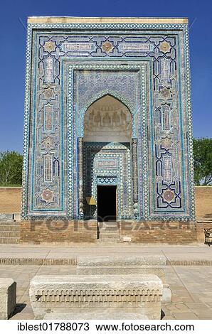 Stock Image - Tile decorated mausoleum at Shah-i-Zinda, Shahizinda Necropolis, Samarkand, Silk Road, Uzbekistan, Central Asia, Asia. Fotosearch