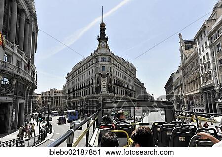 Tourist bus with tourists on a guided tour, Centro, Madrid, Spain, Europe View Large Photo Image Stock Image - Tourist bus with tourists on a guided tour, Centro, Madrid, Spain, Europe. Fotosearch