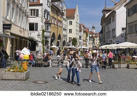 Tourists and sidewalk cafes in the historic district, pedestrian area, Lindau, Baden-Wuerttemberg, southern Germany, Germany, Europe View Large Photo Image Stock Image - Tourists and sidewalk cafes in the historic district, pedestrian area, Lindau, Baden-Wuerttemberg, southern Germany, Germany, Europe. Fotosearch