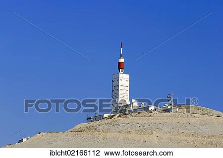 Stock Image - Tower of the weather station on the summit of Mont Ventoux, Vaucluse, Provence-Alpes-Cote d'Azur, Southern France, France, Europe, PublicGround, Europe. Fotosearch