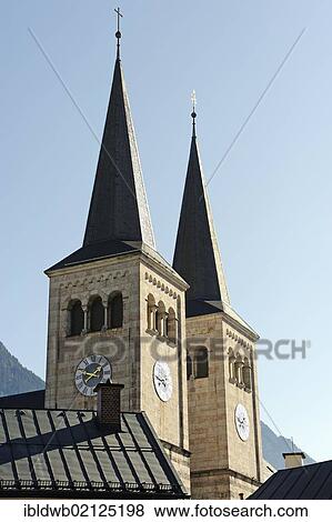 Towers of the Collegiate Church of St. Peter and St. John the Baptist, Berchtesgaden, Berchtesgadener Land, Upper Bavaria, Germany, Europe View Large Photo Image Stock Photo - Towers of the Collegiate Church of St. Peter and St. John the Baptist, Berchtesgaden, Berchtesgadener Land, Upper Bavaria, Germany, Europe. Fotosearch
