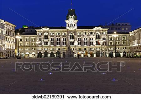 Stock Image - Town hall, Piazza dell'Unita Italia, Trieste, Italy, Europe. Fotosearch