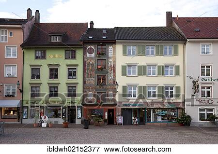 Stock Photo - Town houses on Muensterplatz square, Christmas tree, Bad Saeckingen, Waldshut district, Upper Rhine, Black Forest, Baden-Wuerttemberg, Germany, Europe, PublicGround, Europe. Fotosearch