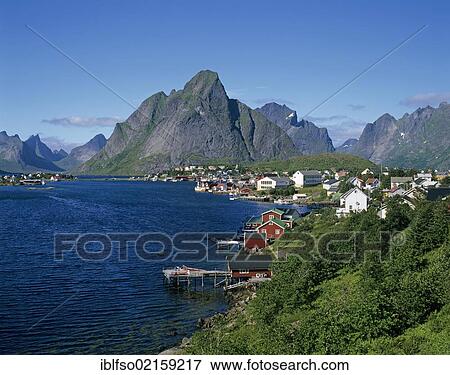 Stock Photo - Town of Reine, Moskenesøya Island, Lofoten Islands, Norway, Scandinavia, Europe. Fotosearch