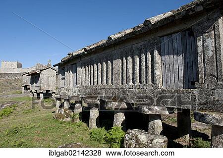Stock Photo - Traditional Espigueiros, granaries, Lindoso, Peneda Geres National Park, Minho province, Portugal, Europe. Fotosearch