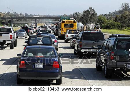 Stock Image - Traffic jam, just ahead of San Diego, California, USA, North America. Fotosearch