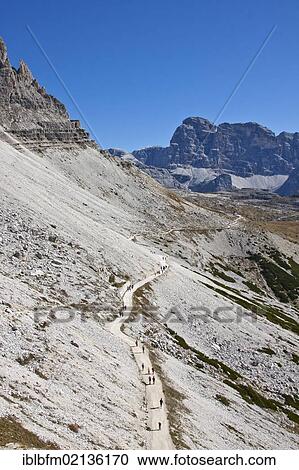 Tre Cime di Lavaredo or Drei Zinnen trail, Dolomites, Italy, Europe View Large Photo Image Stock Image - Tre Cime di Lavaredo or Drei Zinnen trail, Dolomites, Italy, Europe. Fotosearch