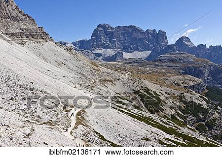 Tre Cime di Lavaredo or Drei Zinnen trail, Dolomites, Italy, Europe View Large Photo Image Stock Image - Tre Cime di Lavaredo or Drei Zinnen trail, Dolomites, Italy, Europe. Fotosearch