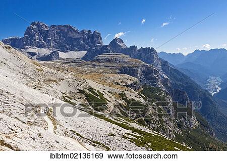 Stock Photo - Tre Cime di Lavaredo or Drei Zinnen trail, Dolomites, Italy, Europe. Fotosearch