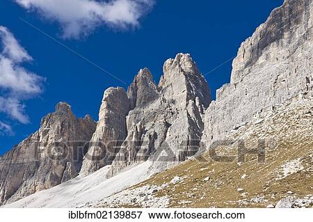 Stock Photo - Tre Cime di Lavaredo, Three Peaks, Alta Pusteria, Dolomites of Sesto, Italy, Europe. Fotosearch