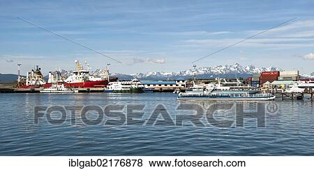 Stock Photo - Ushuaia Harbour, Fireland, Patagonia, Argentina, South America. Fotosearch