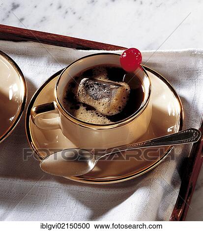 Stock Image - Viennese Mazagran, iced coffee with cherry liqueur, Austria, Europe. Fotosearch