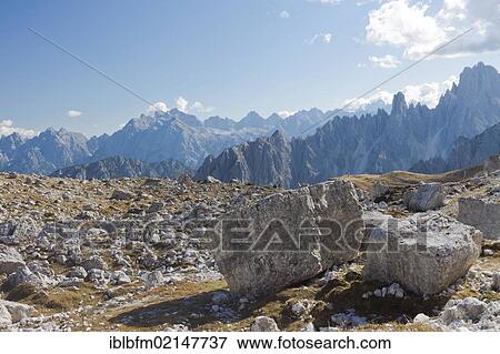 View from Drei Zinnen Trail, Tre Cime di Lavaredo, Dolomites, Italy, Europe View Large Photo Image Stock Photo - View from Drei Zinnen Trail, Tre Cime di Lavaredo, Dolomites, Italy, Europe. Fotosearch