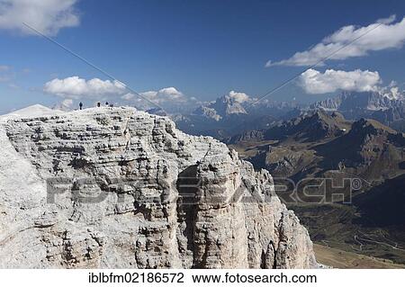 Stock Image - View from Sass Pordoi Mountain, 2925 m, Sella group, Sella Ronda ski circuit, Dolomites, Italy, Europe. Fotosearch