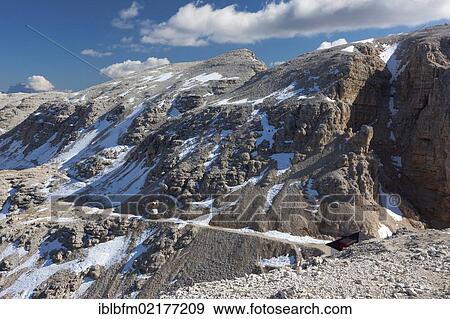 Stock Photo - View from Sass Pordoi Mountain, 2925 m, towards Neuner Mountain, Sella Group, Dolomites, Italy, Europe. Fotosearch