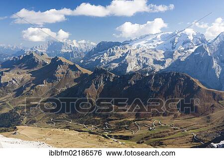 View from Sass Pordoi Mountain, 2925 m, towards Marmolada Mountain, 3343 m, Sella group, Dolomites, Italy, Europe View Large Photo Image Stock Photograph - View from Sass Pordoi Mountain, 2925 m, towards Marmolada Mountain, 3343 m, Sella group, Dolomites, Italy, Europe. Fotosearch
