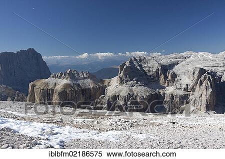 Stock Photography - View from Sass Pordoi Mountain, 2925 m, Sella group, Sella Ronda ski circuit, Dolomites, Italy, Europe. Fotosearch