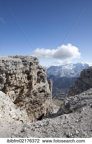 Stock Image - View from Sass Pordoi, Sella-Group, Sella Ronda, Dolomites, Italy, Europe. Fotosearch