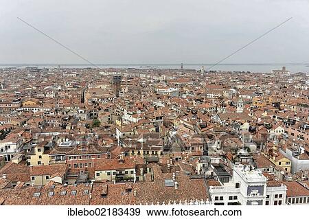 Stock Photo - View from the Campanile towards Lido, Venice, Veneto, Italy, Europe. Fotosearch