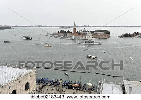 Stock Image - View from the Campanile towards the island of San Giorgio Maggiore, Venice, Veneto, Italy, Europe. Fotosearch
