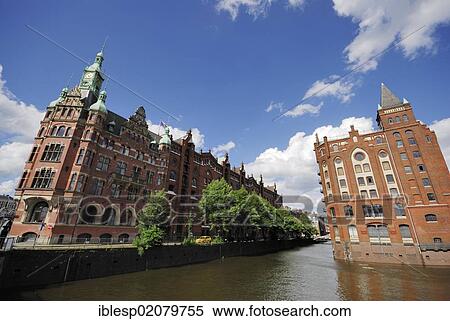 Stock Photography - Warehouses, Speicherstadt district, Hollaendischer Brook channel, Hamburg, Germany, Europe, PublicGround, Europe. Fotosearch