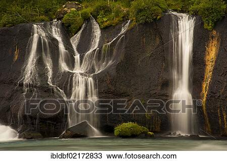 Waterfalls of Hraunfossar on the Hvítá River, Vesturland, West Iceland, Iceland, Europe View Large Photo Image Stock Image - Waterfalls of Hraunfossar on the Hvítá River, Vesturland, West Iceland, Iceland, Europe. Fotosearch