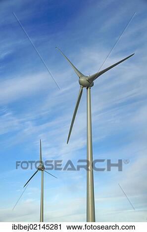 Stock Image - Wind turbines in Auvergne, France, Europe. Fotosearch