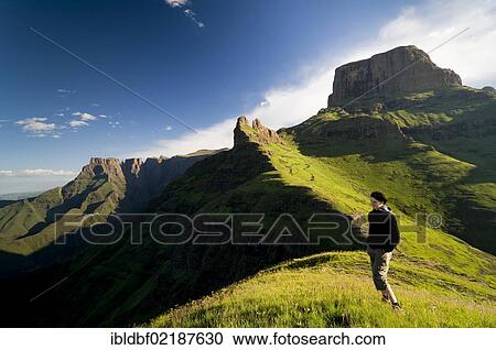 Woman in the landscape, Sentinel Peak, Devil's Tooth, Sentinel Hiking Trail, Drakensberg Mountains, KwaZulu-Natal, South Africa, Africa View Large Photo Image Stock Image - Woman in the landscape, Sentinel Peak, Devil's Tooth, Sentinel Hiking Trail, Drakensberg Mountains, KwaZulu-Natal, South Africa, Africa. Fotosearch