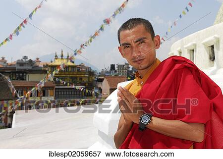 Stock Photo - Young monk, Boudhanath, Kathmandu, Nepal, Asia. Fotosearch