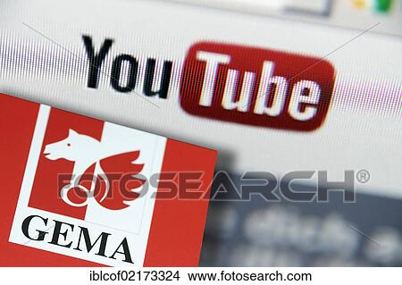 Picture - YouTube video portal logo and GEMA copyright association logo. Fotosearch