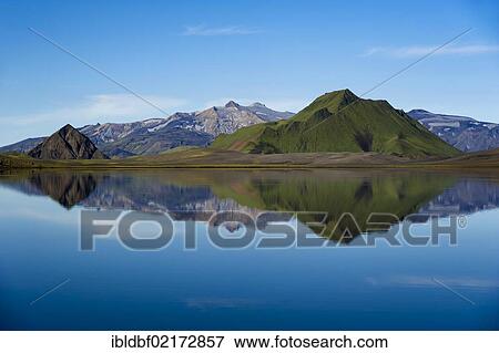 Stock Photo - Álftavatn lake and mountains along the Laugavegur hiking trail, Hrafntinnusker-Álftavatn, Highlands, Iceland, Europe. Fotosearch