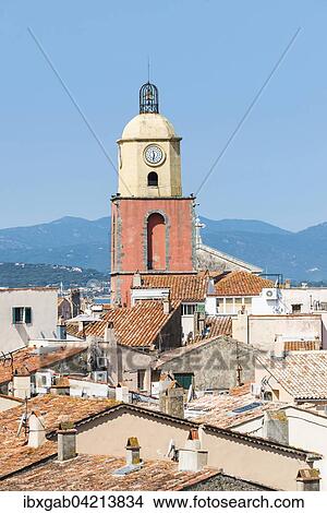 Bell tower of Notre-Dame de l'Assomption Church, Saint-Tropez, Var, Provence Alpes Cote d'Azur, France, Europe View Large Photo Image Picture - Bell tower of Notre-Dame de l'Assomption Church, Saint-Tropez, Var, Provence Alpes Cote d'Azur, France, Europe. Fotosearch