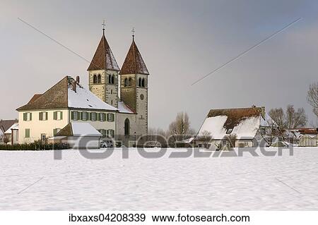 Stock Photo - Church of St. Peter and Paul in the winter, Niederzell, Reichenau island, Baden-Wurttemberg, Germany, Europe. Fotosearch