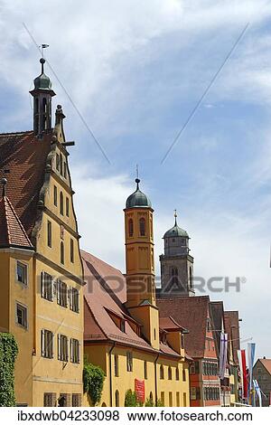 Church of the Holy Spirit in front of the tower of the parish church of St. Georg, Dinkelsbuhl, Middle Franconia, Franconia, Bavaria, Germany, Europe View Large Photo Image Stock Photo - Church of the Holy Spirit in front of the tower of the parish church of St. Georg, Dinkelsbuhl, Middle Franconia, Franconia, Bavaria, Germany, Europe. Fotosearch