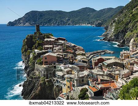 Colorful houses on cliffs, view of Vernazza, La Spezia Province, Cinque Terre, Liguria View Large Photo Image Stock Image - Colorful houses on cliffs, view of Vernazza, La Spezia Province, Cinque Terre, Liguria. Fotosearch