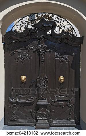 Decorative gate with two gold lion heads as door knockers, Amberg, Upper Palatinate, Bavaria, Germany, Europe View Large Photo Image Stock Image - Decorative gate with two gold lion heads as door knockers, Amberg, Upper Palatinate, Bavaria, Germany, Europe. Fotosearch