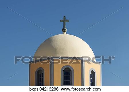 Dome of catholic Cathedral of St. John the Baptist, Fira, Santorini, Greece, Europe View Large Photo Image Stock Photograph - Dome of catholic Cathedral of St. John the Baptist, Fira, Santorini, Greece, Europe. Fotosearch