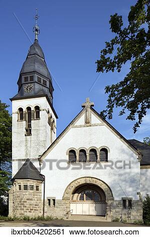 Stock Image - Evangelic church of Christ, Unna-Konigsborn, Unna, Ruhr district, Westphalia, North Rhine-Westphalia, Germany, Europe. Fotosearch