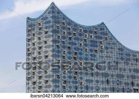 Picture - Glass facade of the Elbe Philharmonic Hall, HafenCity in the harbor, Hamburg Hamburg, Germany, Europe. Fotosearch
