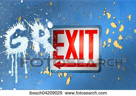 Stock Photo - Grexit, sign with graffiti on a blue wall. Fotosearch